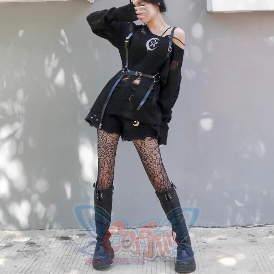 Goth Rock Hole Punk Street Knit