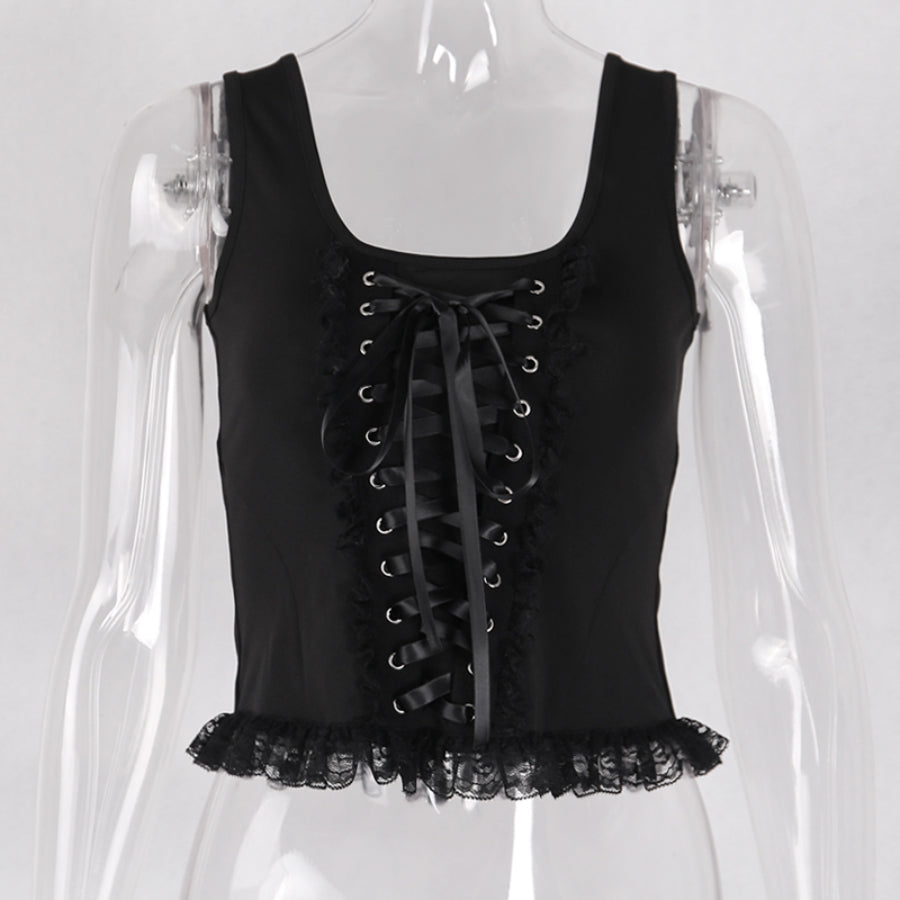 Black Lace Up Slim Short Vest