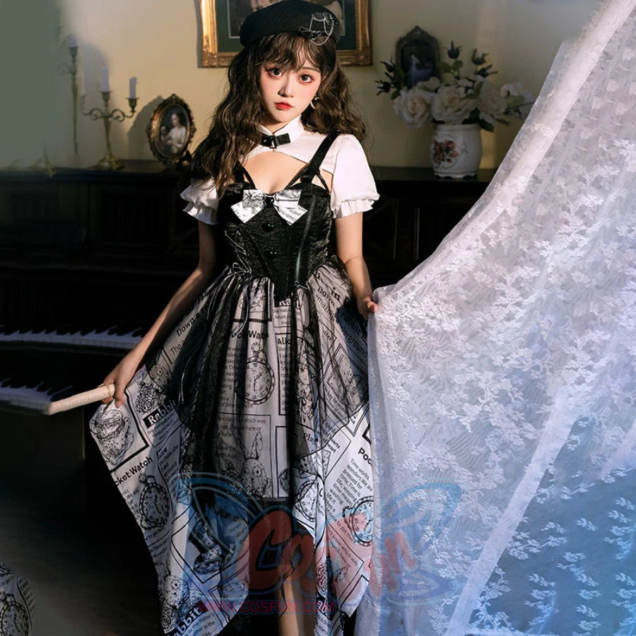 Vintage Alice Lolita Irregular Short-Sleeved Patchwork Dress