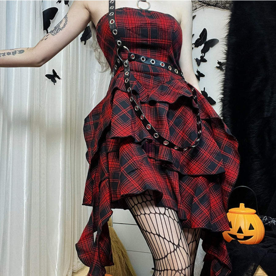 Sweet and Cool Irregular Slim Plaid Dress S22929