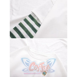 Fake Two-Piece Cartoon Embroidery Stripe Loose Sweatshirt