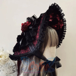 Original Gorgeous Lolita Wide Brim Lace Hat Black