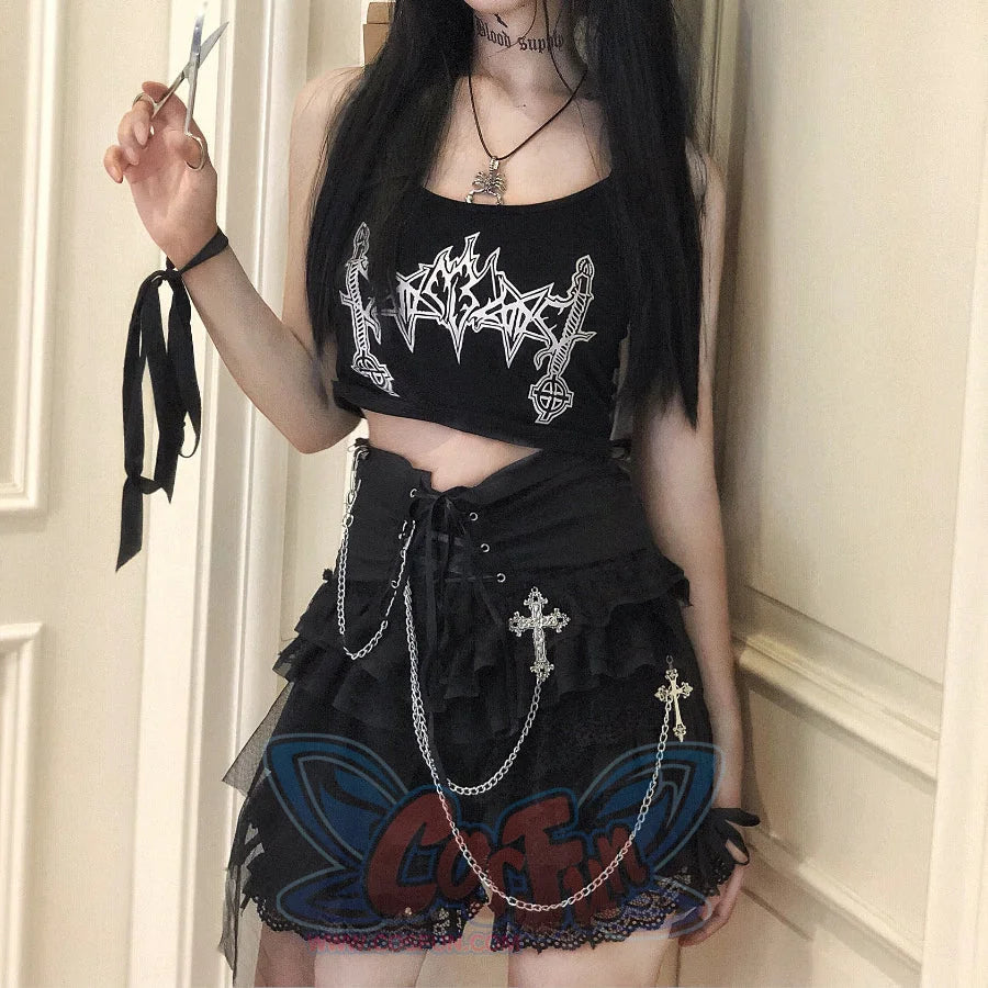 Gothic Chain Multilayer Lace Short Pantskirt