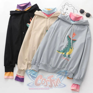 Fire Dinosaur Cartoon Collar One-Piece Sweatshirt Hoodie