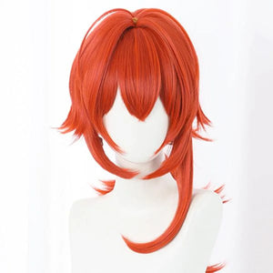 Game Genshin Impact Diluc Cosplay Wig Reddish Brown Long Hair C00375 Wigs