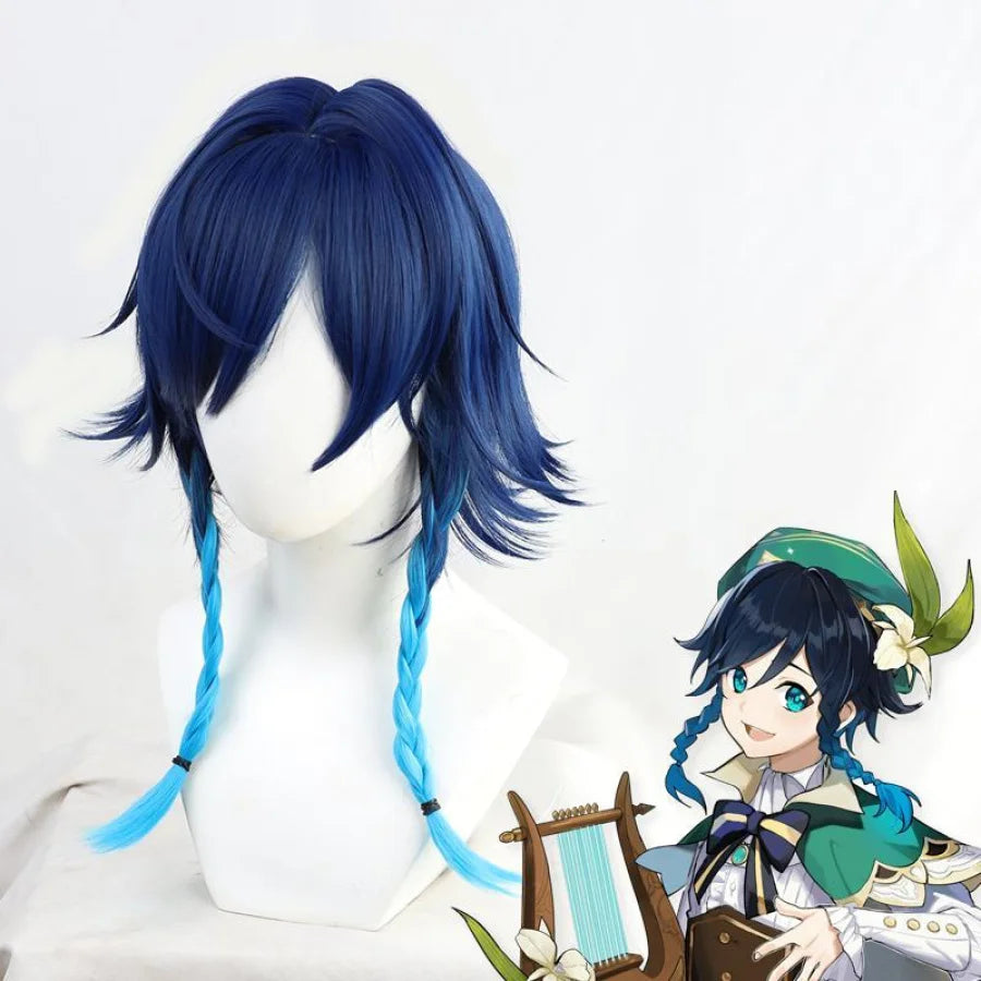 Genshin Impact Venti Blue Gradient Braid Cosplay Wig C00074 Cosplay