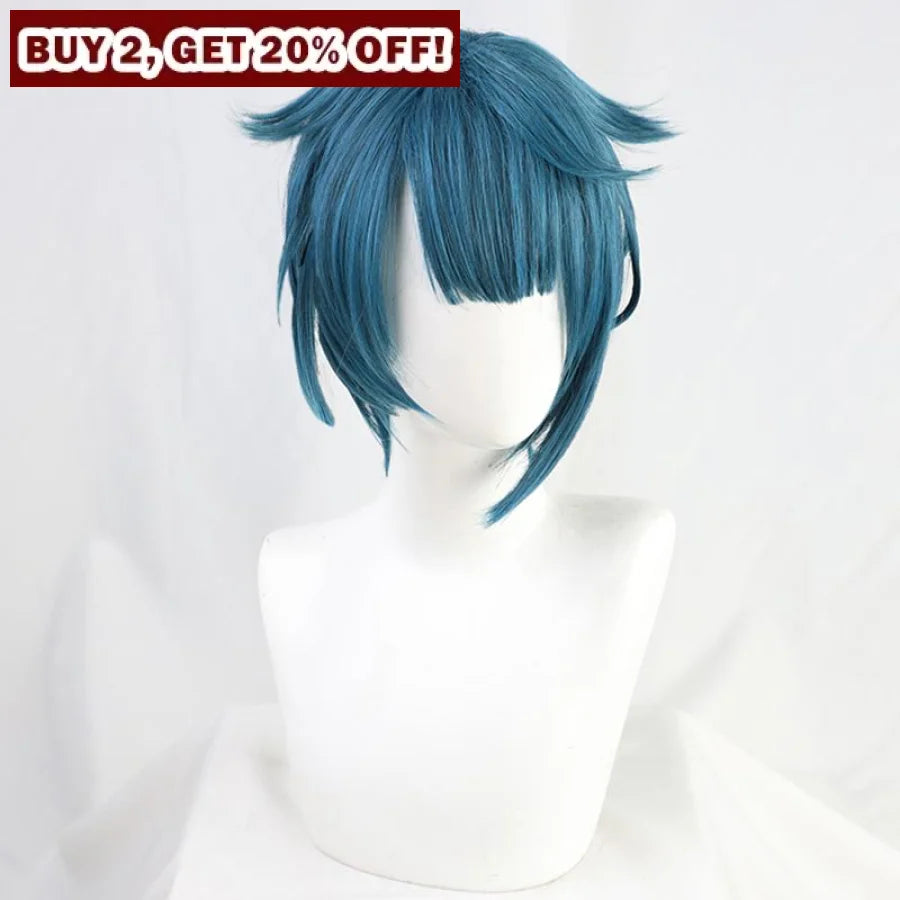 Genshin Impact Xingqiu Cosplay Wigs Blue Short Hair C00457