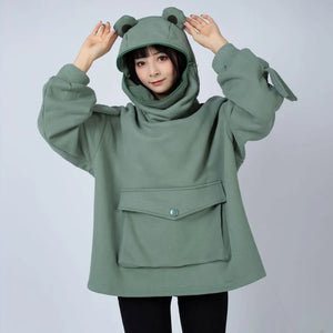 Green Froggy Big Pocket Oversized Hoodie Coat C00064-N S Hoodie