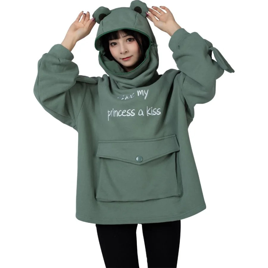 Green Froggy Give My Princess Oversized Hoodie Coat C00064 Words / M Hoodie