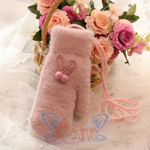 Ins Sister Cute Rabbit Ears Fuzzy Pure Color Fleece Knitted Warm Gloves