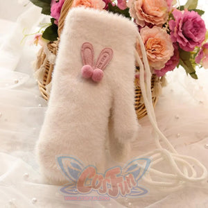 Ins Sister Cute Rabbit Ears Fuzzy Pure Color Fleece Knitted Warm Gloves