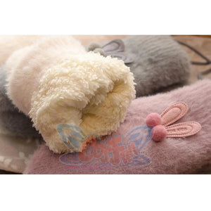 Ins Sister Cute Rabbit Ears Fuzzy Pure Color Fleece Knitted Warm Gloves