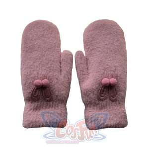 Ins Sister Cute Rabbit Ears Fuzzy Pure Color Fleece Knitted Warm Gloves