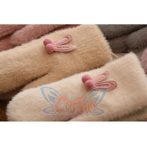 Ins Sister Cute Rabbit Ears Fuzzy Pure Color Fleece Knitted Warm Gloves