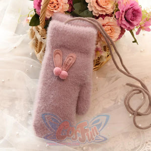 Ins Sister Cute Rabbit Ears Fuzzy Pure Color Fleece Knitted Warm Gloves