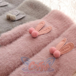 Ins Sister Cute Rabbit Ears Fuzzy Pure Color Fleece Knitted Warm Gloves