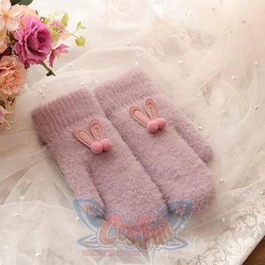 Ins Sister Cute Rabbit Ears Fuzzy Pure Color Fleece Knitted Warm Gloves