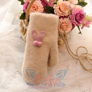 Ins Sister Cute Rabbit Ears Fuzzy Pure Color Fleece Knitted Warm Gloves