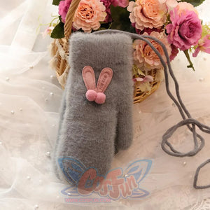 Ins Sister Cute Rabbit Ears Fuzzy Pure Color Fleece Knitted Warm Gloves