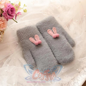 Ins Sister Cute Rabbit Ears Fuzzy Pure Color Fleece Knitted Warm Gloves