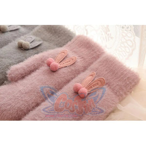 Ins Sister Cute Rabbit Ears Fuzzy Pure Color Fleece Knitted Warm Gloves