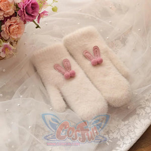 Ins Sister Cute Rabbit Ears Fuzzy Pure Color Fleece Knitted Warm Gloves