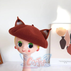 Japanese New Cute Fox Ear Caramel Woolen Beret Caps C00061 Hats&caps