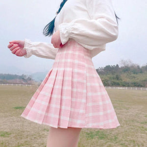 Japanese Sweet Pleated Tuck Plaid Mini Skirt Mp006161