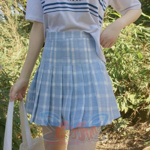 Japanese Sweet Pleated Tuck Plaid Mini Skirt Mp006161 Blue / S