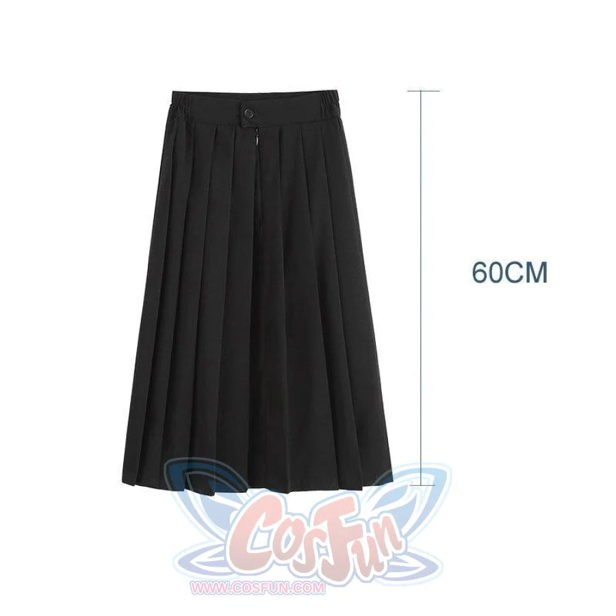 Jk School Pleated Solid Bottom Skirt Black Middle / Xs