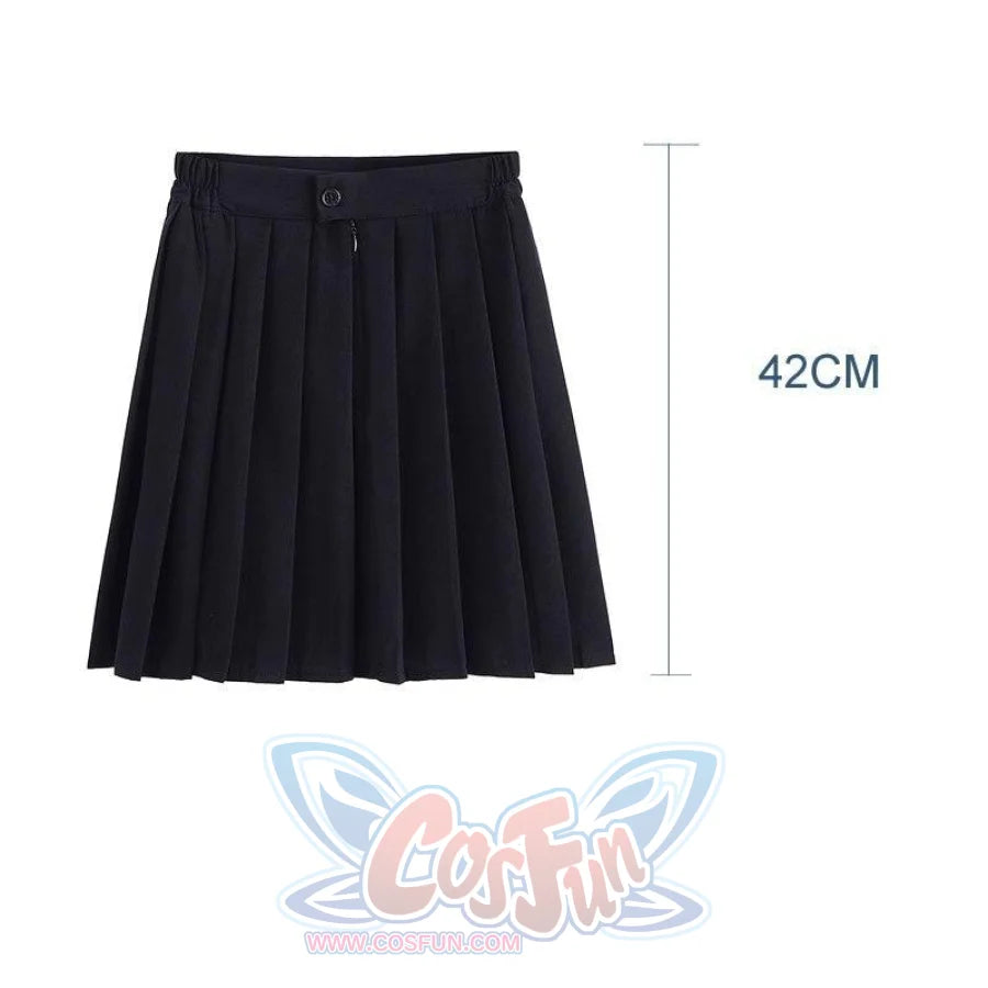 Jk School Pleated Solid Bottom Skirt Black Short / Xs