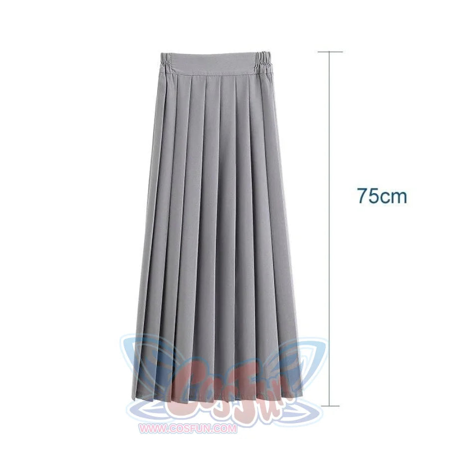 Jk School Pleated Solid Bottom Skirt Grey Long / Xs