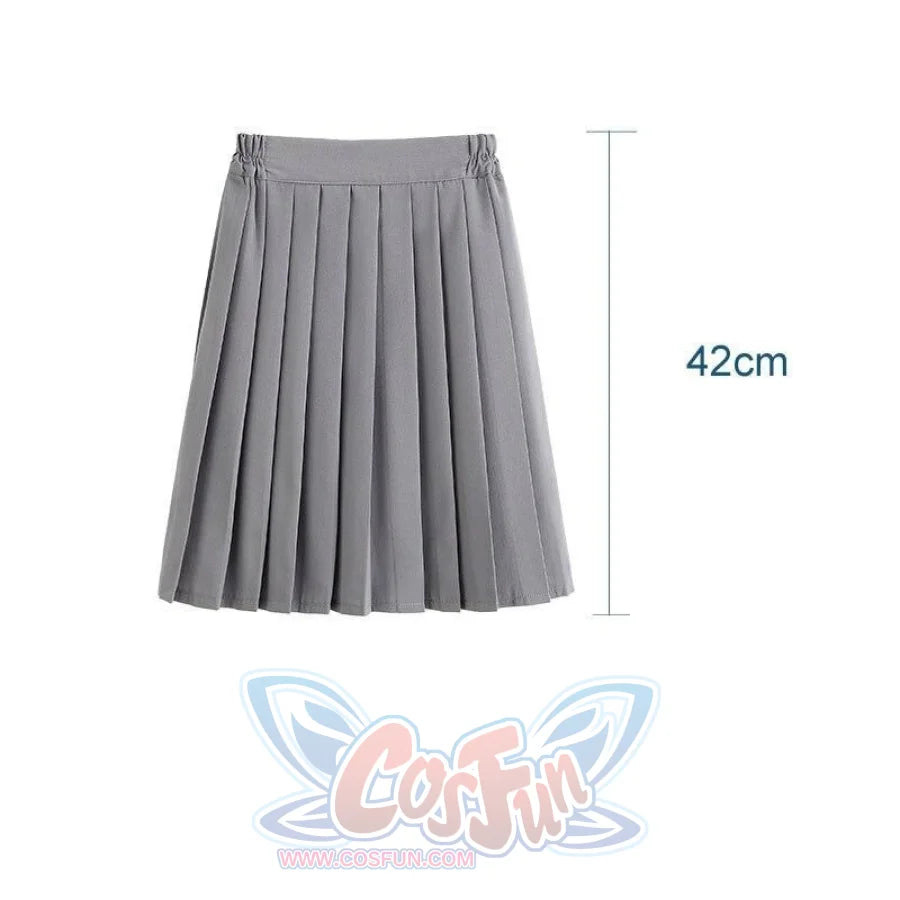 Jk School Pleated Solid Bottom Skirt Grey Short / Xs