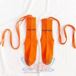 Jk Socks Tied Strip Thin Summer Kawaii Orange With Word / One Size Stockings&socks