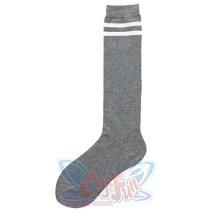 Jk Stockings Solid Color Socks Calf Length Grey Stripe / One Size Stockings&socks