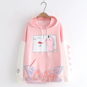 Kawaii Cartoon Dinosaur Print Hoodie Pink / M Sweatshirt