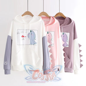 Kawaii Cartoon Dinosaur Print Hoodie Sweatshirt