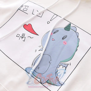 Kawaii Cartoon Dinosaur Print Hoodie Sweatshirt