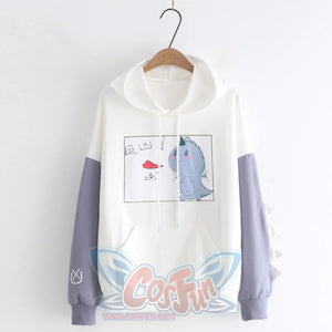 Kawaii Cartoon Dinosaur Print Hoodie White / M Sweatshirt