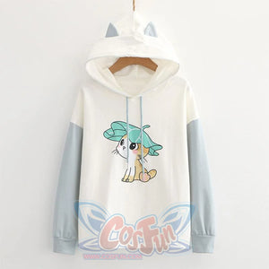 Kitty Ears Print Color Block Hoodie J20095 Blue / M Sweatshirt