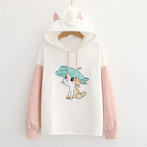 Kitty Ears Print Color Block Hoodie J20095 Pink / M Sweatshirt