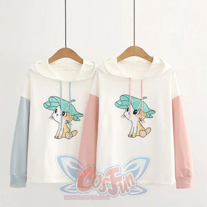 Kitty Ears Print Color Block Hoodie J20095 Sweatshirt