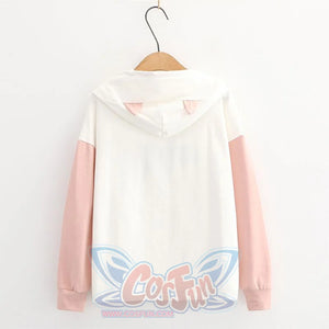 Kitty Ears Print Color Block Hoodie J20095 Sweatshirt