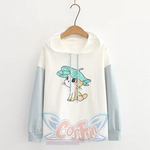 Kitty Ears Print Color Block Hoodie J20095 Sweatshirt