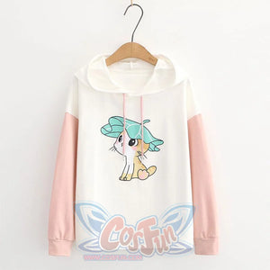 Kitty Ears Print Color Block Hoodie J20095 Sweatshirt