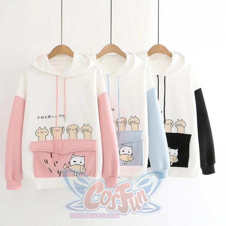 Kitty Flap Color Block Cat Ears Hoodie Hoodie