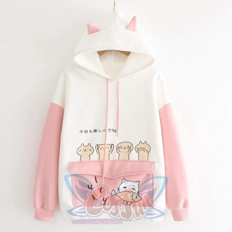 Kitty Flap Color Block Cat Ears Hoodie Hoodie