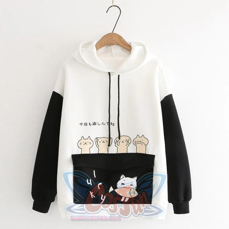 Kitty Flap Color Block Cat Ears Hoodie Black / M Hoodie