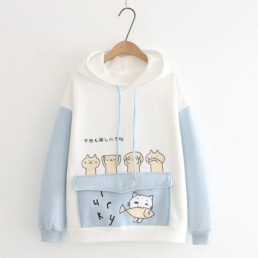 Kitty Flap Color Block Cat Ears Hoodie Blue / M Hoodie