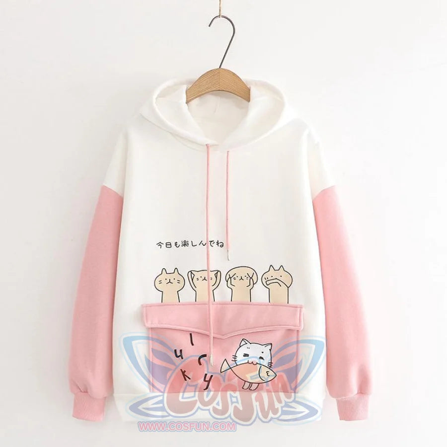 Kitty Flap Color Block Cat Ears Hoodie Pink / M Hoodie